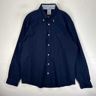 古着 ブルックスブラザーズ Brooks Brothers 長袖シャツ ボタンダウン ワンポイント M ネイビー系 無地 メンズ