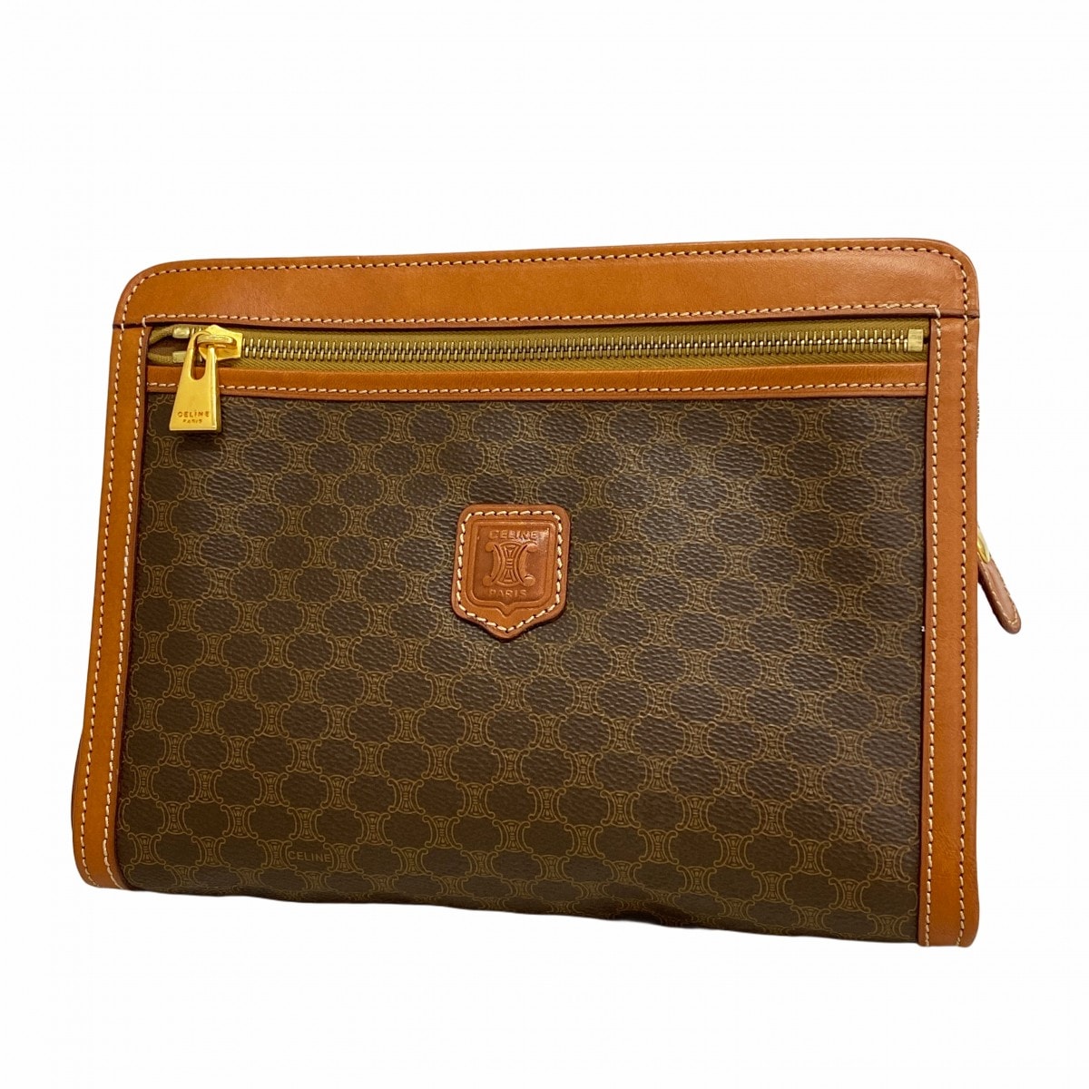 【6cd5674-k】セリーヌ クラッチバッグ マカダム PVC ブラウン ゴールド金具【中古】メンズ