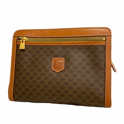 【6cd5674-k】セリーヌ クラッチバッグ マカダム PVC ブラウン ゴールド金具【中古】メンズ