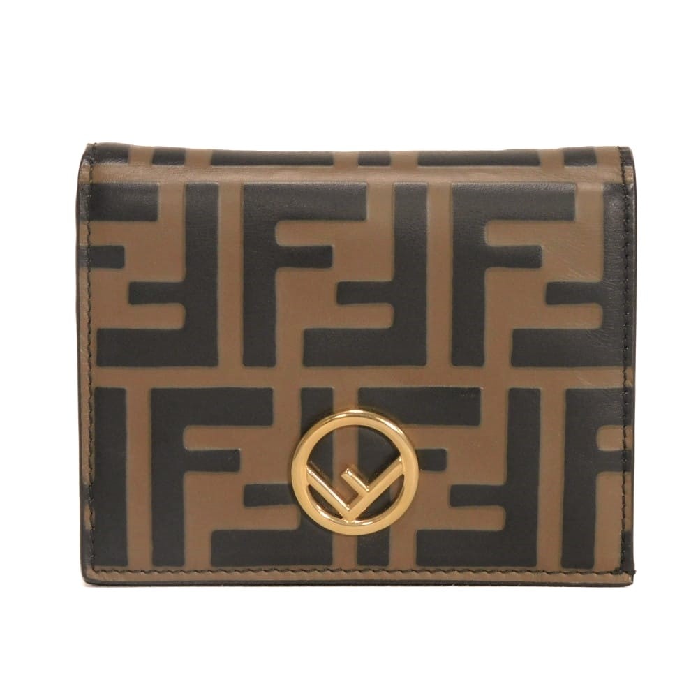 FENDI フェンディ エフ イズ スモール ウォレット ズッカ ブラウン カーキ ブラック スナップボタン 札入れ カードケース コインケース 未使用 FF ロゴ エンボス マヤ 二つ折り財布 8M0420 AAFM F13VK