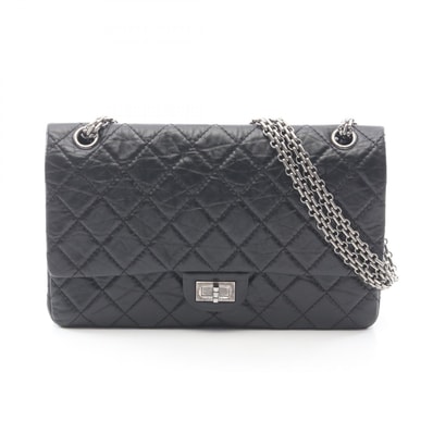 シャネル CHANEL 2.55 マトラッセ Wフラップ ショルダーバッグ バッグ レザー レディース ブラック系 【中古】