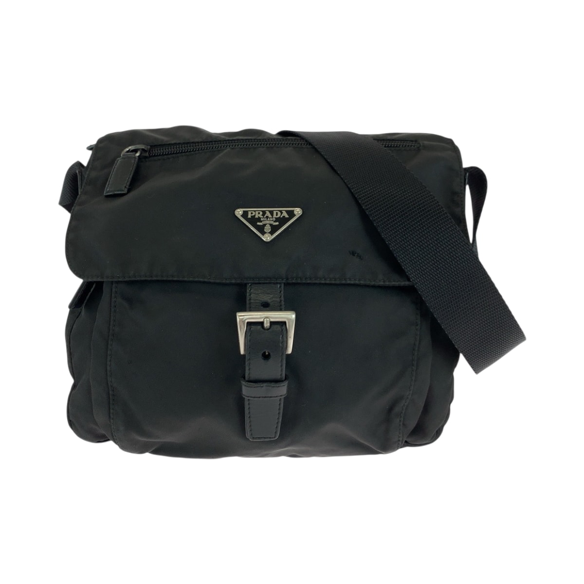 PRADA プラダ テスート 三角ロゴプレート ブラック 黒 シルバー金具 ナイロン ショルダーバッグ ポシェット 506586 【中古】