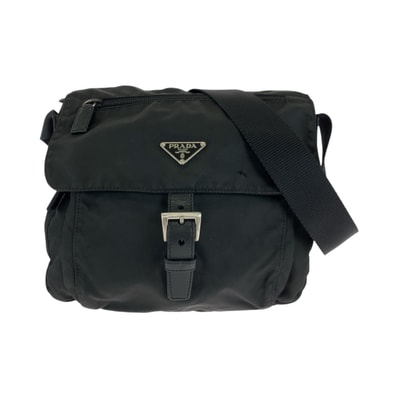 PRADA プラダ テスート 三角ロゴプレート ブラック 黒 シルバー金具 ナイロン ショルダーバッグ ポシェット 506586 【中古】