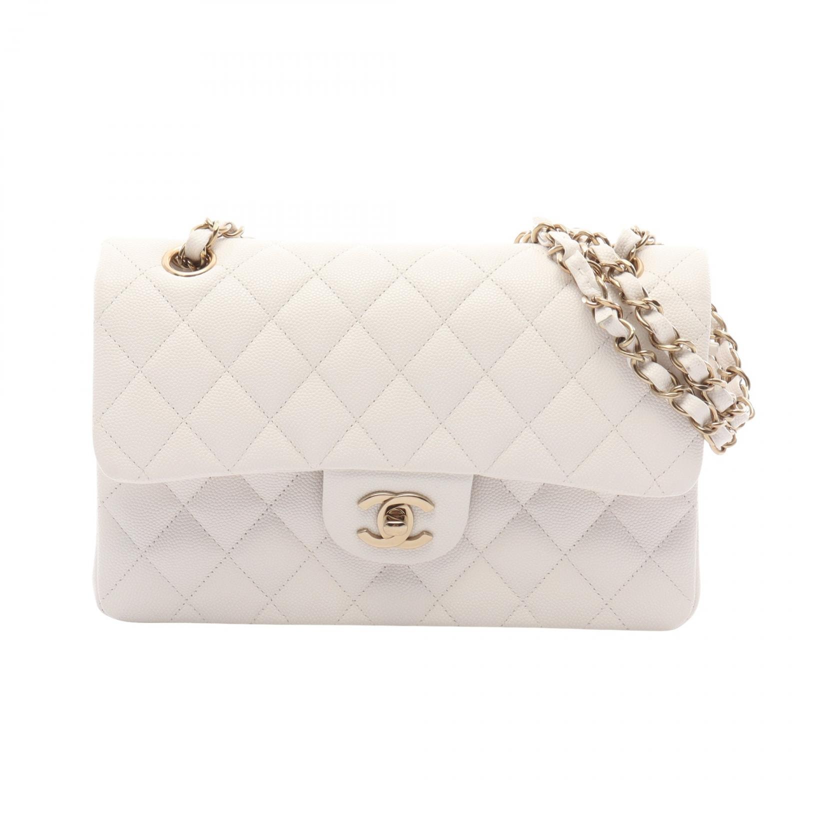 シャネル CHANEL マトラッセ Wフラップ ショルダーバッグ バッグ キャビアスキン(グレインドカーフ) レディース ホワイト系 A01113 【中古】