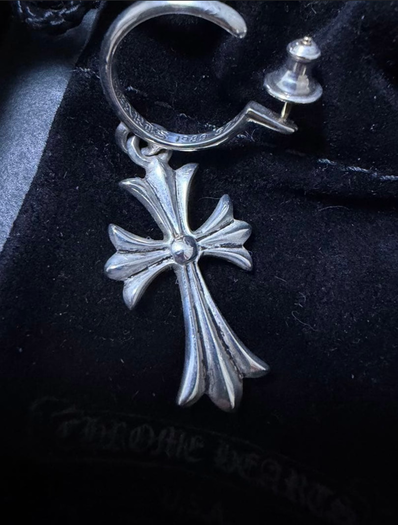 Chrome Hearts Tiny CH Cross Hoop Earrings "Silver"