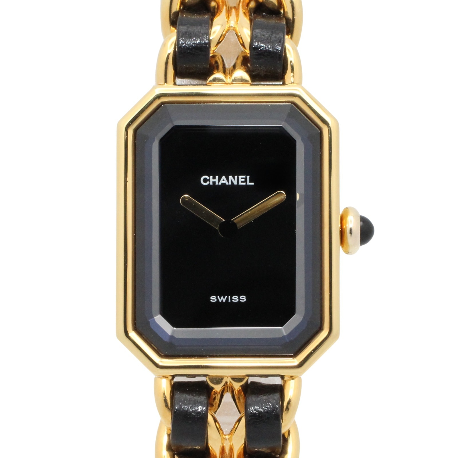 シャネル CHANEL プルミエール XL 腕時計 時計 GP(ゴールドメッキ) レザー レディース ブラック系 H0001 【中古】