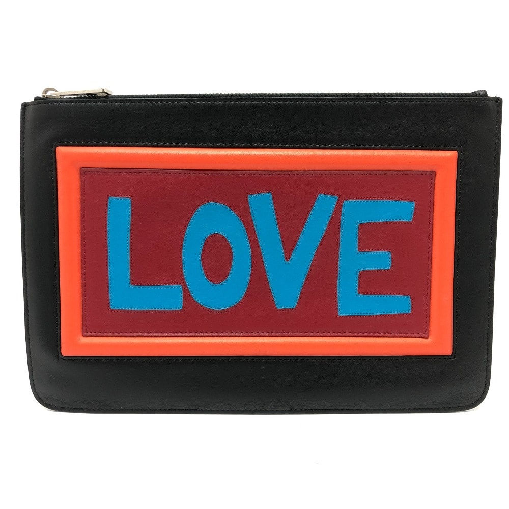 フェンディ FENDI 7N0078 LOVE セカンドバッグ クラッチバッグ レザー ブラック