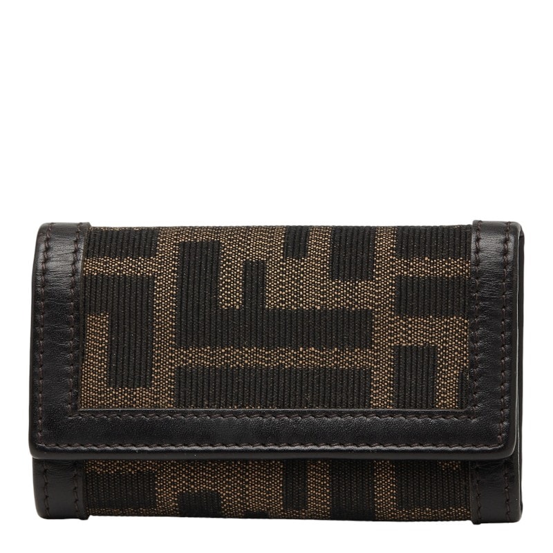 フェンディ ズッカ キーケース 8AP002 ブラウン ベージュ キャンバス レザー レディース FENDI 【中古】
