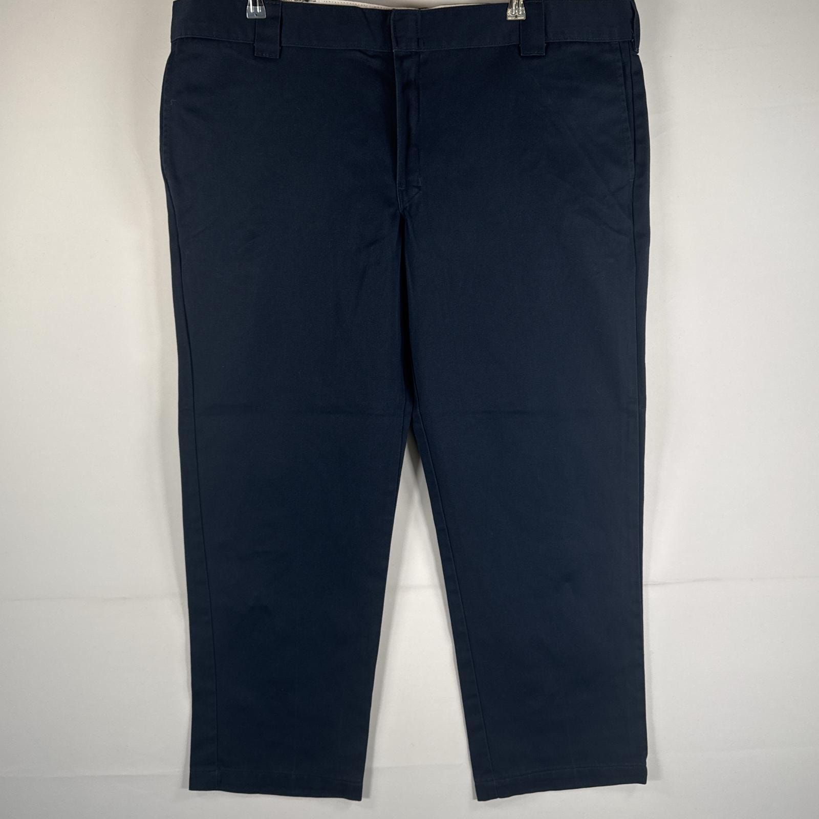 古着 ディッキーズ Dickies ワークパンツ ストレート 作業着 大きいサイズ ワンポイント 刺繍 w44 L30 ネイビー メンズ