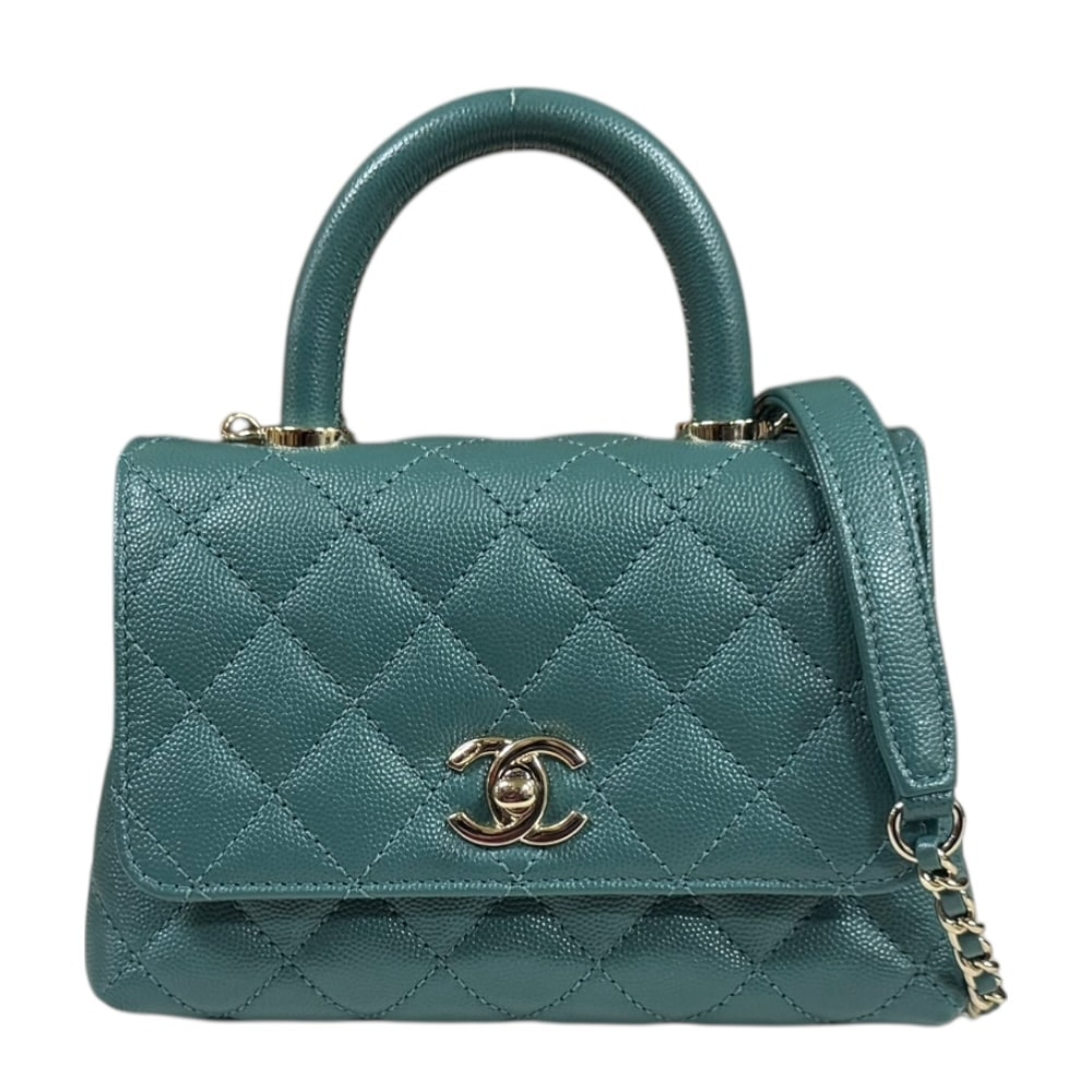 シャネル ココハンドル XXS マトラッセ ショルダーバッグ キャビアスキン AS2215 グリーン レディース CHANEL  中古