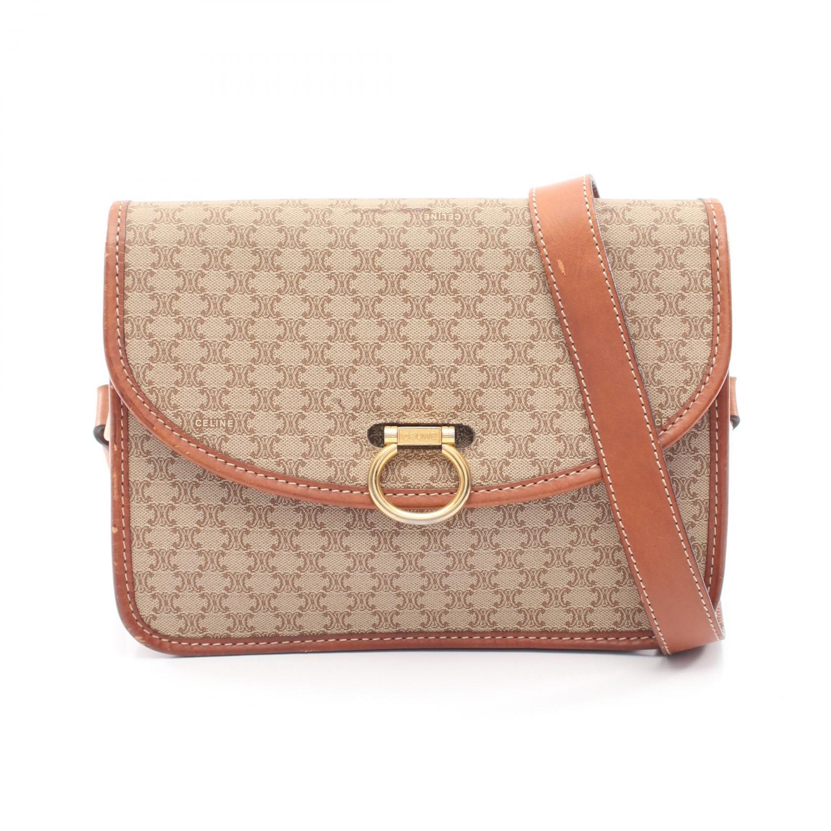 セリーヌ CELINE マカダム ショルダーバッグ バッグ PVCコーティングキャンバス レザー レディース ベージュ系 / ブラウン系 【中古】