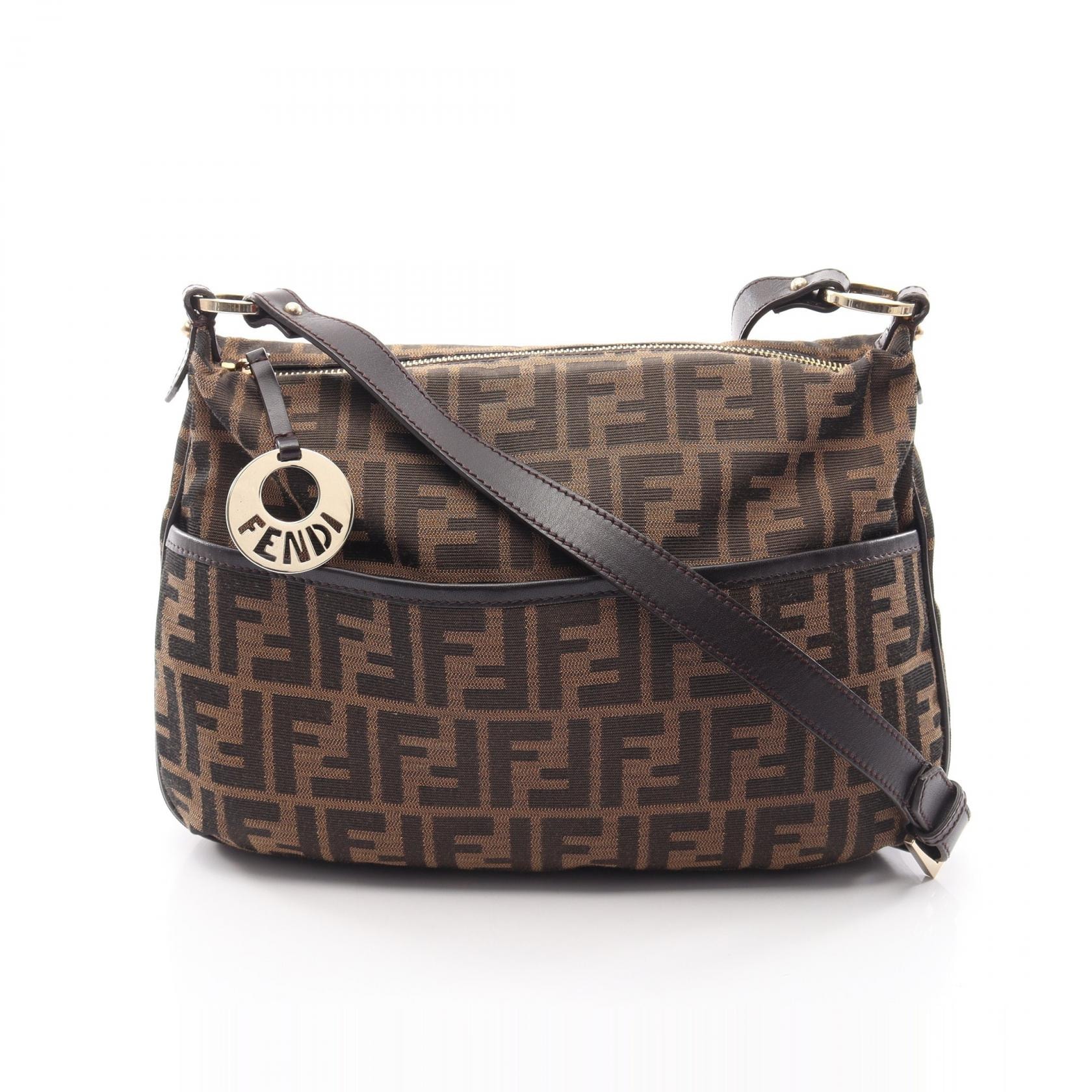 フェンディ FENDI ズッカ ショルダーバッグ バッグ キャンバス レザー レディース ブラウン系 【中古】