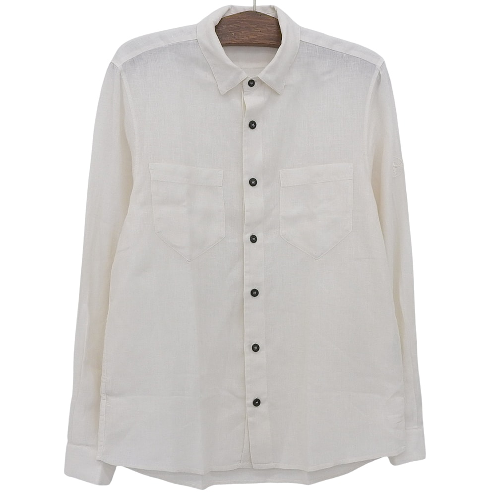 ストーンアイランド リネン ロゴ刺繍 BDシャツ トップス メンズ 白 ホワイト M M