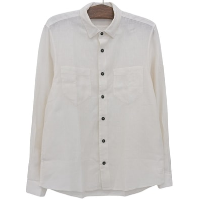 ストーンアイランド リネン ロゴ刺繍 BDシャツ トップス メンズ 白 ホワイト M M