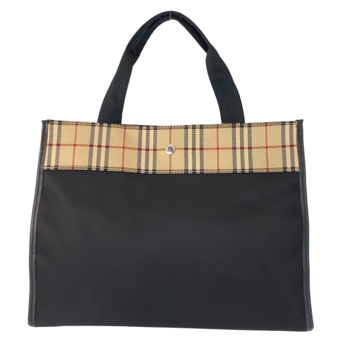美品 BURBERRY バーバリー チェック柄 ブラック ベージュ シルバー金具 ナイロン トートバッグ ハンドバッグ 601031 【中古】