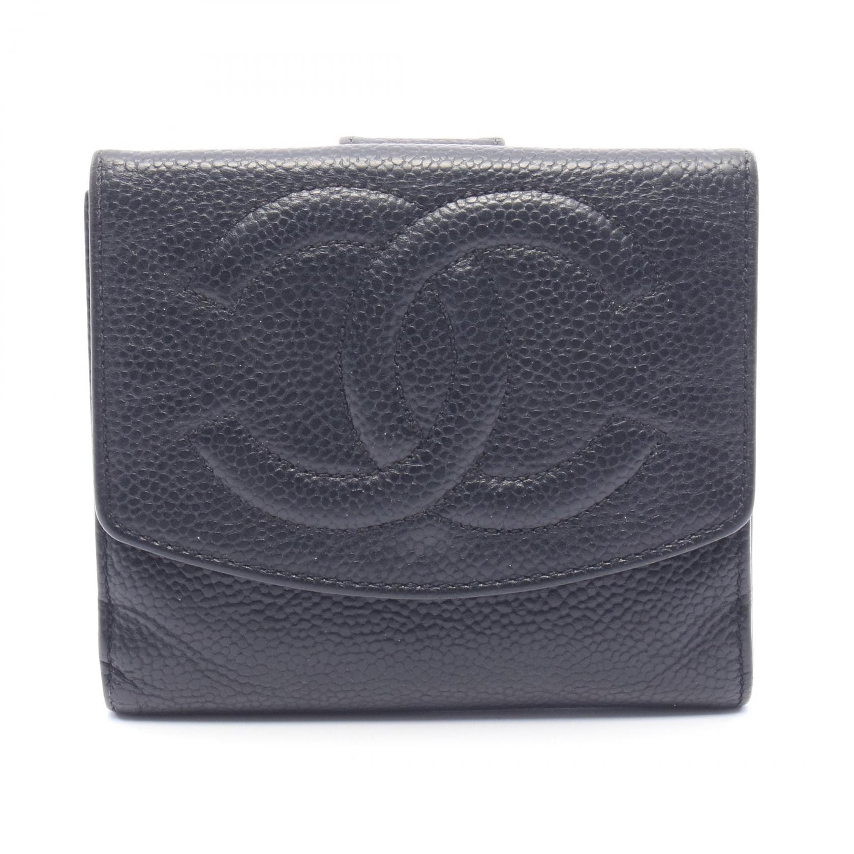 シャネル CHANEL ココマーク 二つ折り財布 財布 キャビアスキン(グレインドカーフ) レディース ブラック系 【中古】