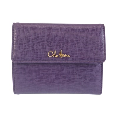美品 COLE HAAN コールハーン パープル ゴールド金具 レザー 折り財布 コンパクトウォレット 603482 【中古】