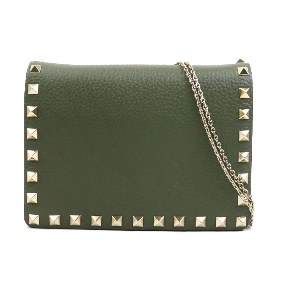 ヴァレンティノ ガラヴァーニ Valentino Garavani チェーンウォレット レザー カーキ レディース【中古】 h31455g