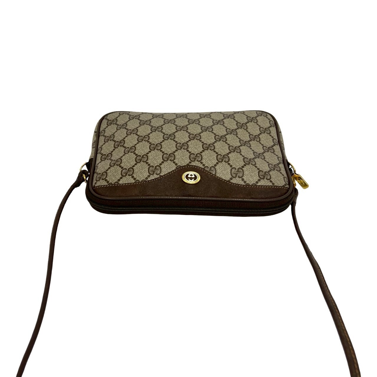 美品 グッチ PVC 2WAY ショルダーバッグ GG柄 ロゴ型押し ブラウン B (目立った傷や汚れなし)】GUCCI グッチ GG ロゴ 柄 金具 レザー PVC