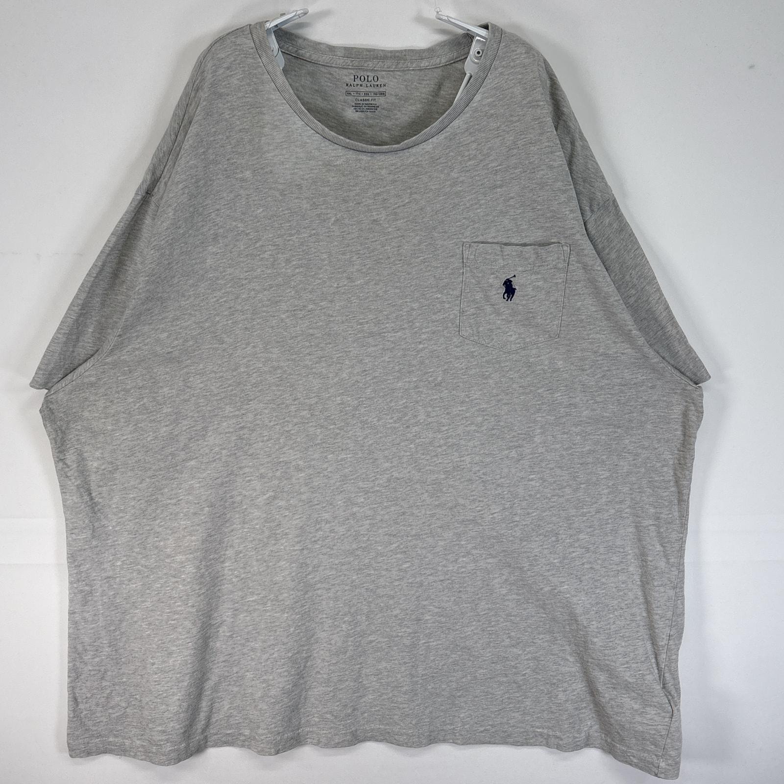 古着 ポロ・ラルフローレン POLO RALPH LAUREN 半袖Tシャツ ロゴ 刺繍 大きいサイズ 胸ポケ シングルステッチ 14041 ヘザーグレー 無地 メンズ
