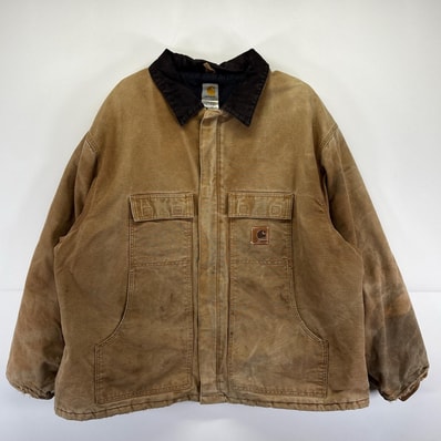 古着 カーハート Carhartt ワークジャケット トラディショナルコート ダック地 ワンポイントロゴ フルジップ 4XL ベージュ系 メンズ