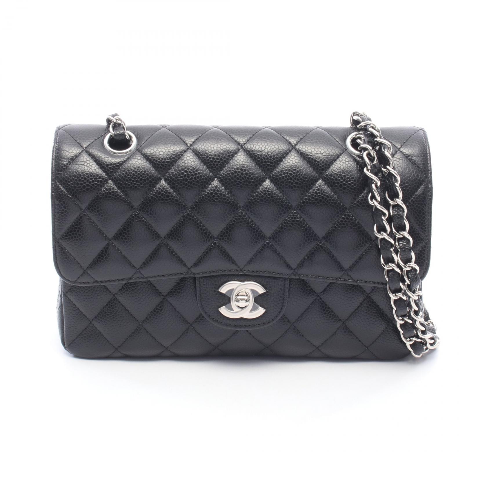 シャネル CHANEL マトラッセ Wフラップ ショルダーバッグ バッグ キャビアスキン(グレインドカーフ) レディース ブラック系 A01113 【中古】