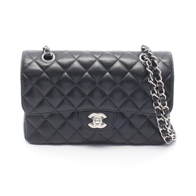 シャネル CHANEL マトラッセ Wフラップ ショルダーバッグ バッグ キャビアスキン(グレインドカーフ) レディース ブラック系 A01113 【中古】