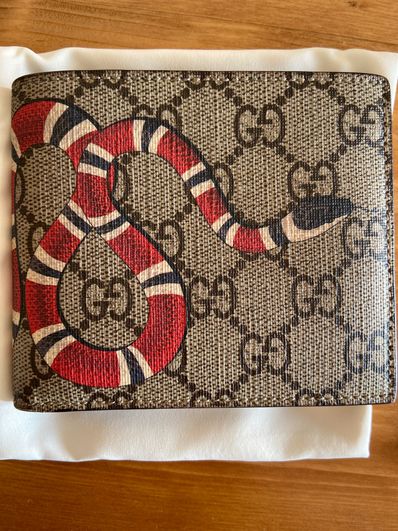 GUCCI Kingsnake Print GG Supreme Coin Wallet "Beige/Ebony"