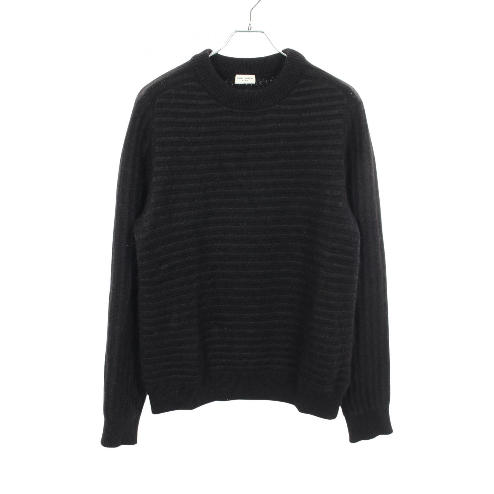 サンローランパリ SAINT LAURENT PARIS ボーダー クルーネック ニット 衣料品 トップス ウール モヘヤ メンズ ブラック系 631503 【中古】