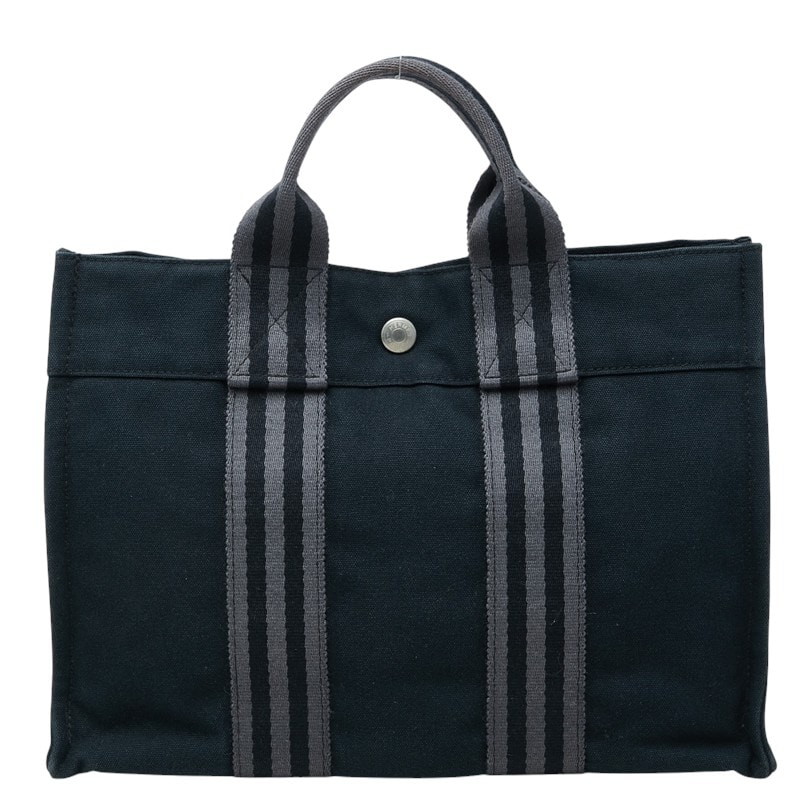 エルメス フールトゥ PM トートバッグ ブラック シルバー金具 キャンバス レディース HERMES 中古