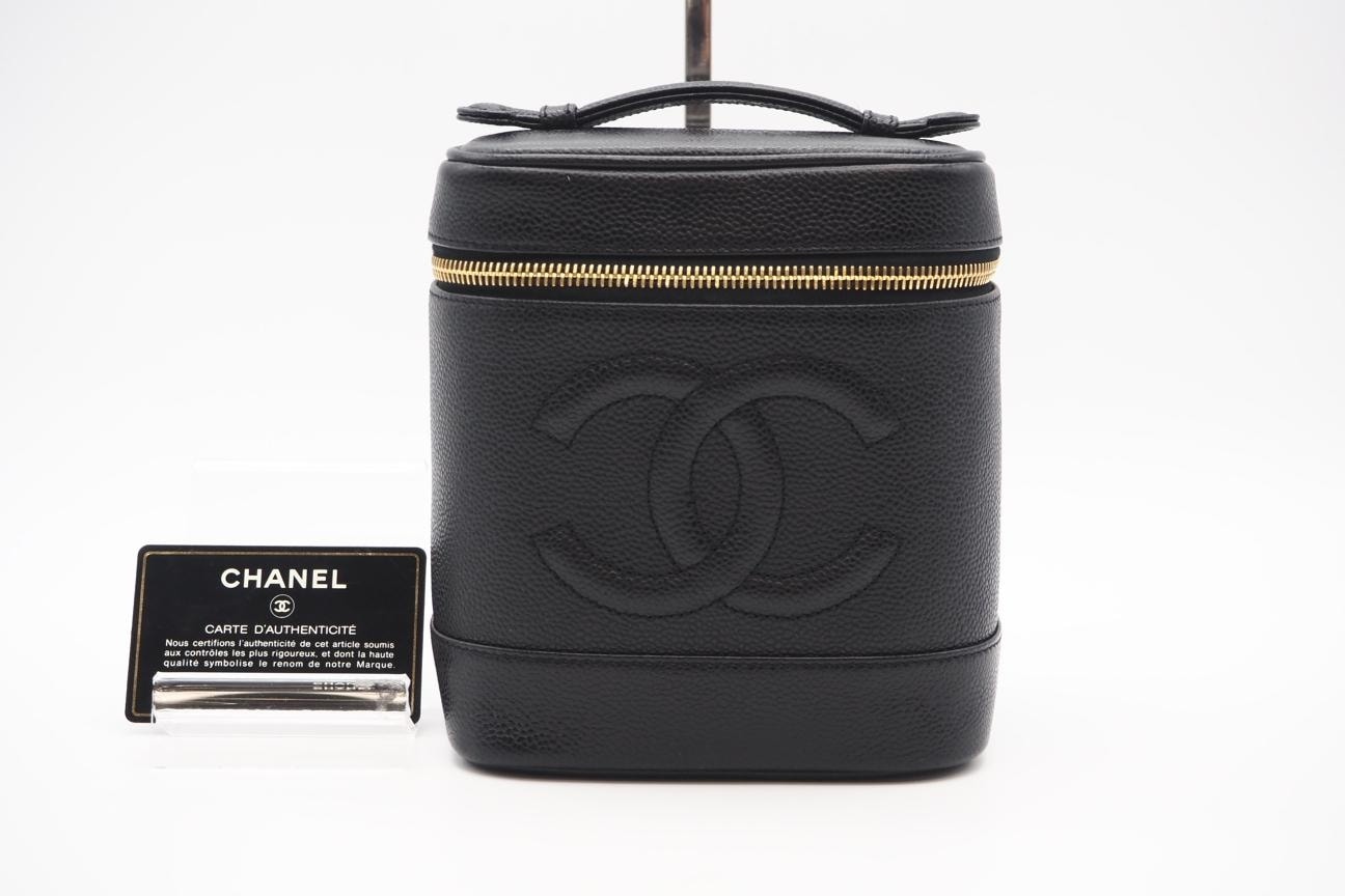 美品 CHANEL シャネル ココマーク キャビアスキン バニティバッグ A01998 ハンドバッグ ブラック グレインカーフレザー レディース