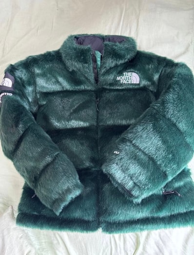 Supreme x The North Face Faux Fur Nuptse Jacket "Green"