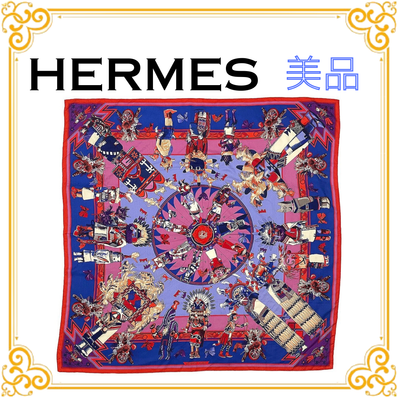 ■美品■ HERMES エルメス カチナ Kachina カレ140 ストール スカーフ カシミヤ シルク レッド レディース ショール カシシル カレジェアン