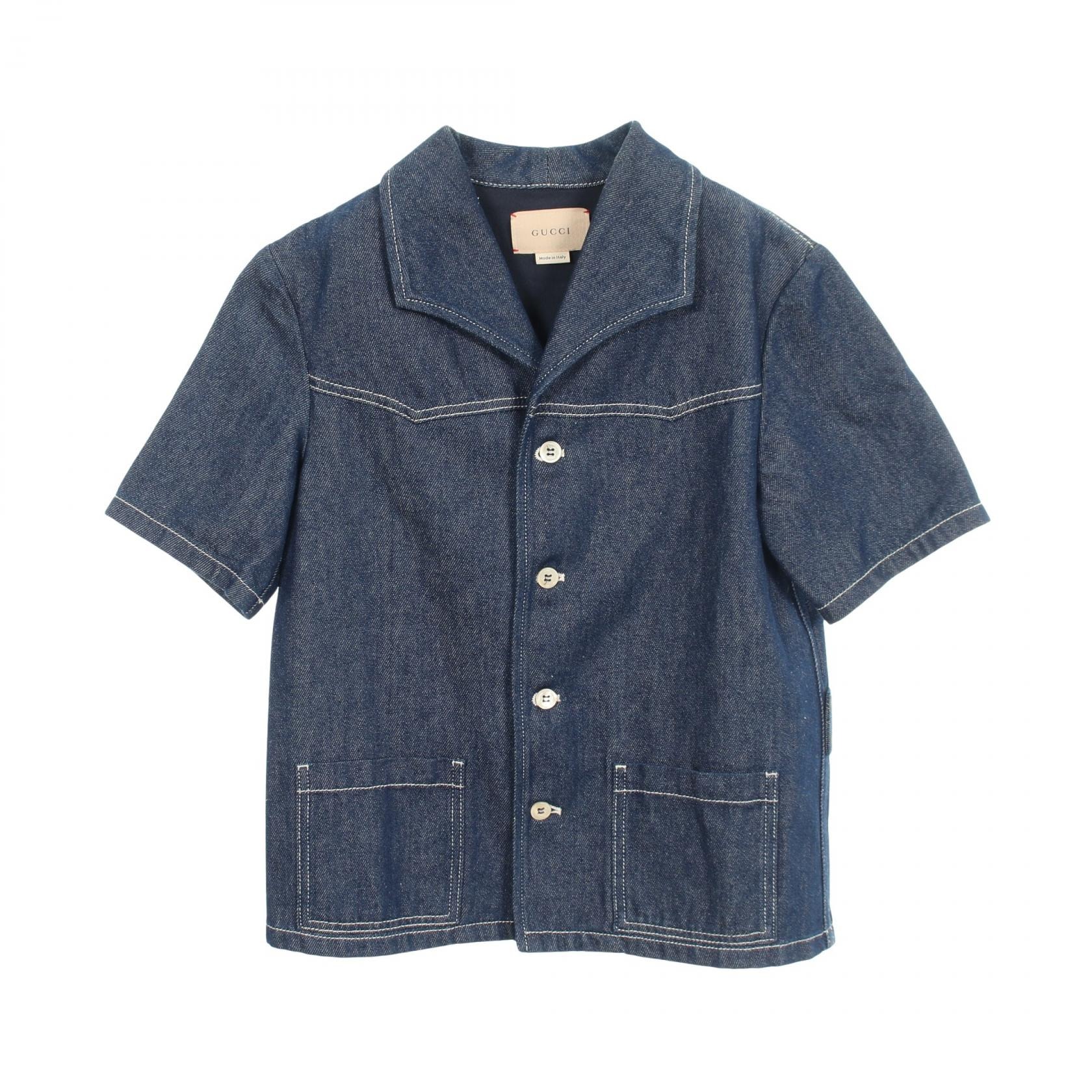 グッチ GUCCI 半袖 キッズ デニムジャケット 衣料品 アウター コットン ヘンプ メンズ レディース ネイビー系 【中古】