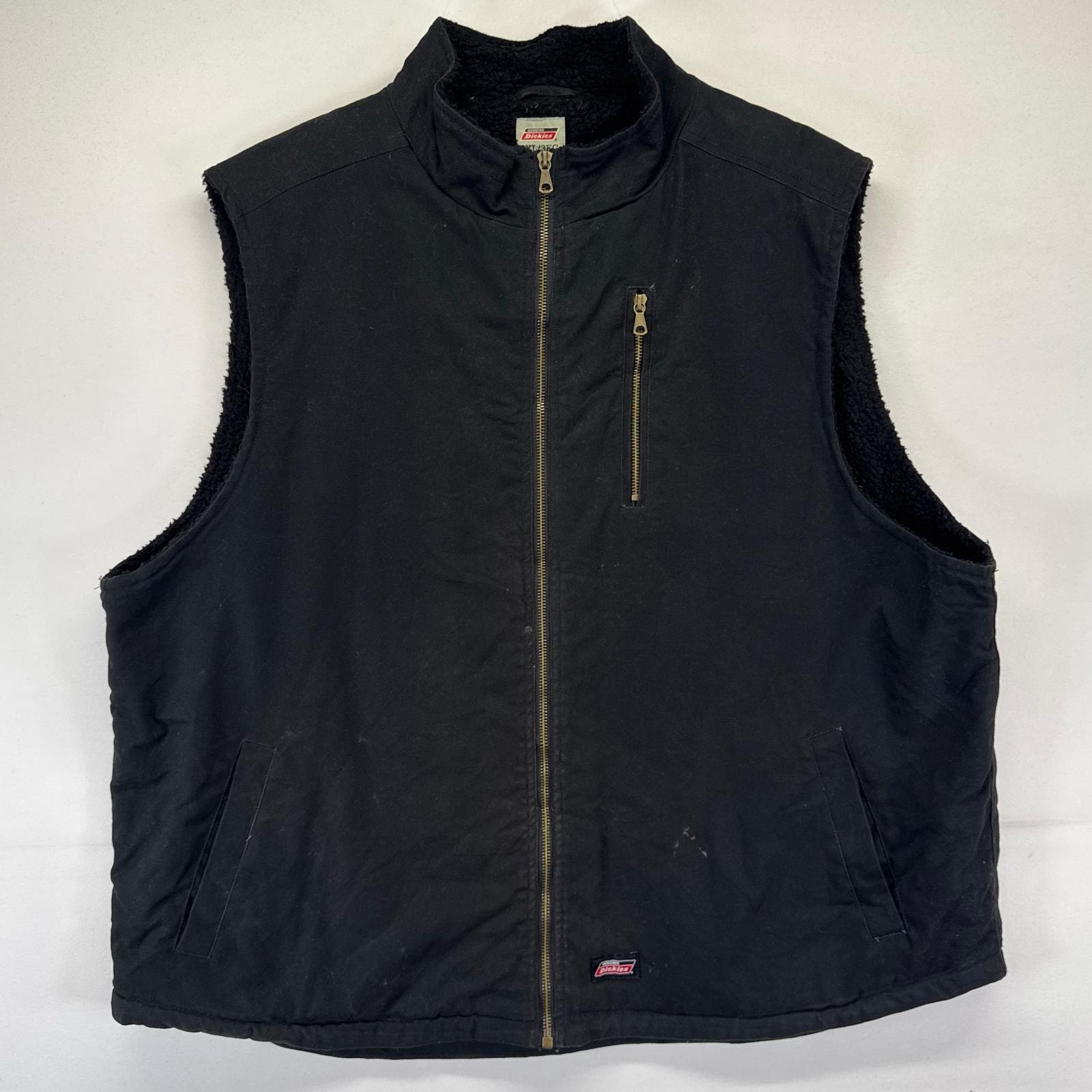 古着 ディッキーズ Dickies ダック ベスト フルジップ ワンポイントロゴ ワーク 大きいサイズ 3XL  ブラック系 メンズ