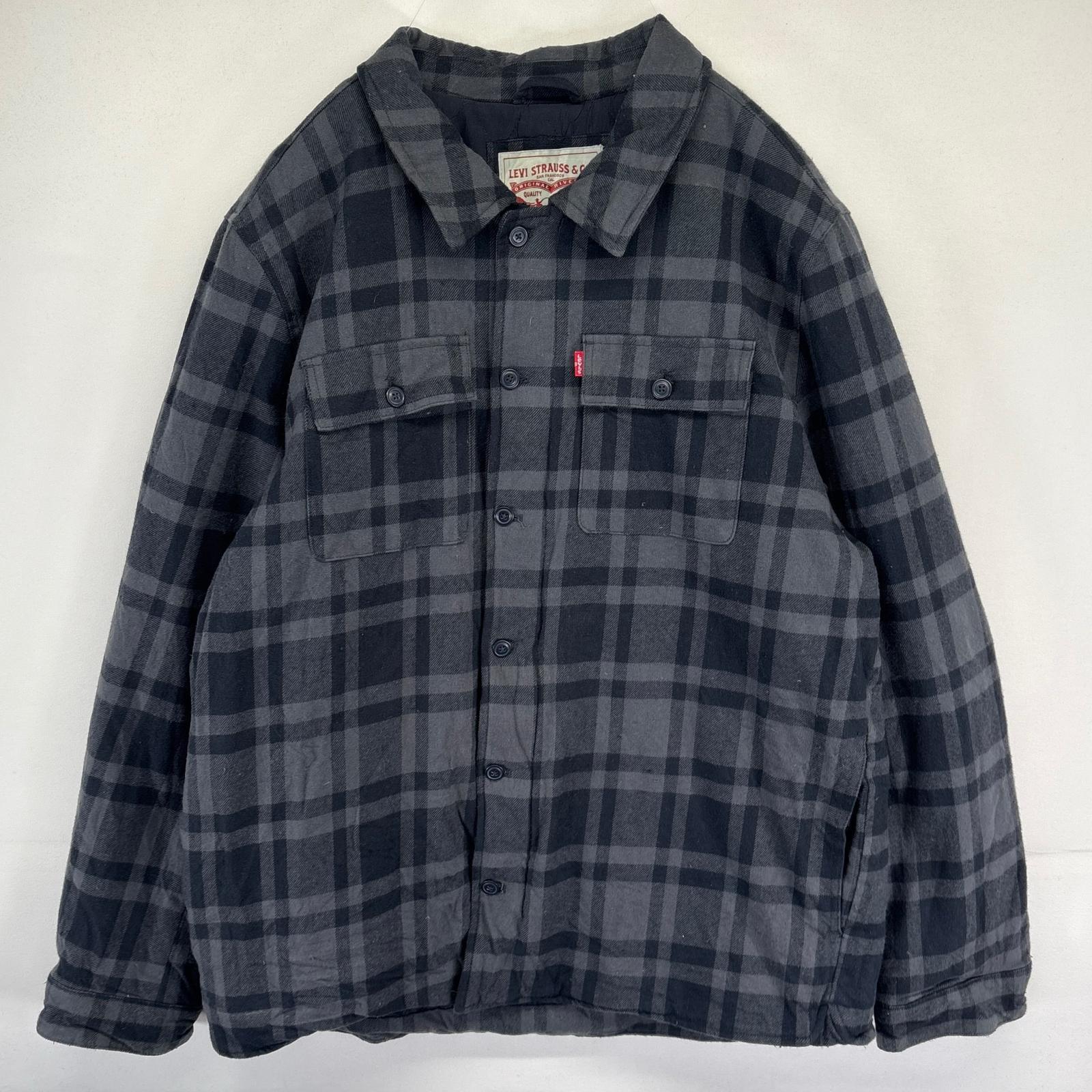 古着 リーバイス Levi's ジャケット フルジップ 大きいサイズ 中綿 バッファローチェック XL  ダークグレー系 メンズ