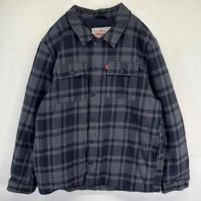 古着 リーバイス Levi's ジャケット フルジップ 大きいサイズ 中綿 バッファローチェック XL ダークグレー系 メンズ