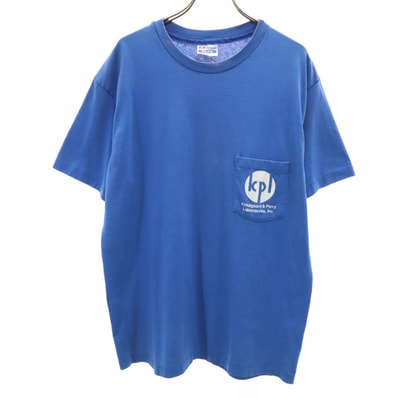 Hanes ヘインズ 80s 90s USA製 オールド 半袖 Tシャツ L 青 Fifty-Fifty シングルステッチ ポケT