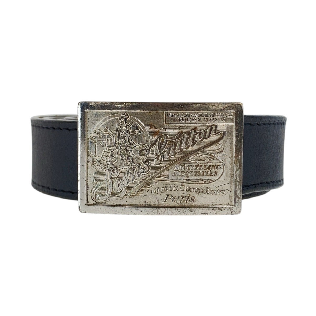 LOUIS VUITTON ルイヴィトン サンチュール ジーンズ 100cm/40インチ ブラック 黒 シルバー金具 レザー メタル/ ベルト 505270 【中古】