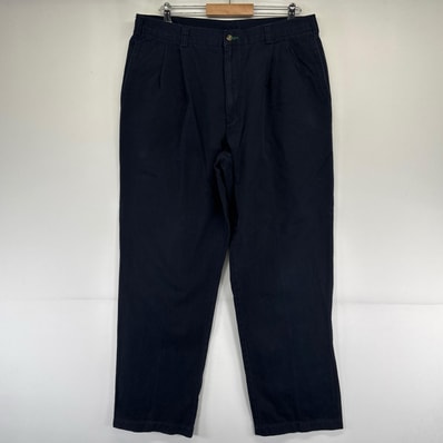古着 トミーヒルフィガー TOMMY HILFIGER パンツ ツータック テーパード ワンポイントロゴ 大きいサイズ w38×L32 ブラック系 メンズ