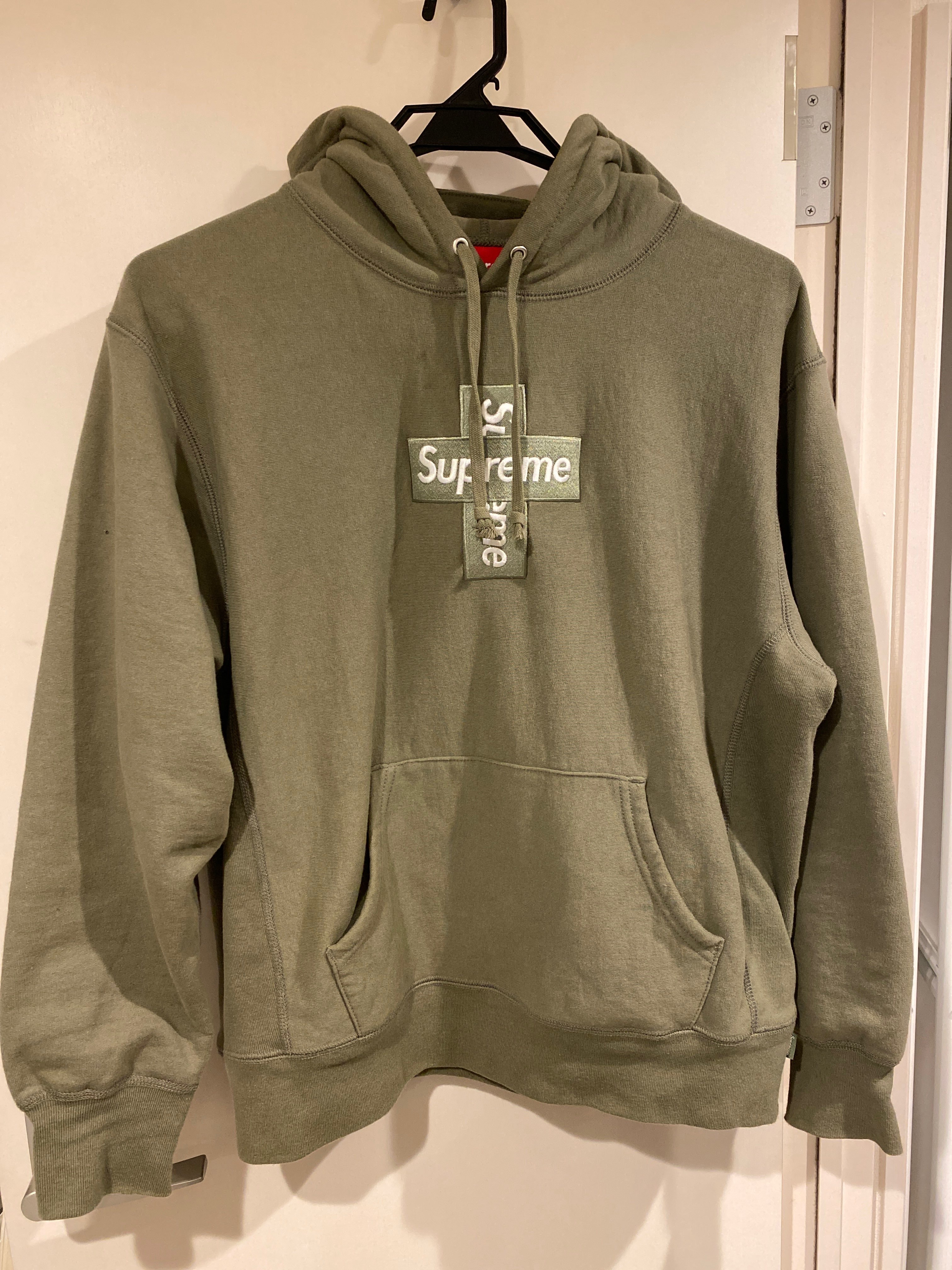 Supreme Cross Box Logo Hooded Sweatshirt "Light Olive"