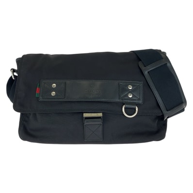 グッチ シェリーライン ショルダーバッグ メッセンジャーバッグ 246067 ブラック 黒 ナイロン レザー メンズ GUCCI 中古