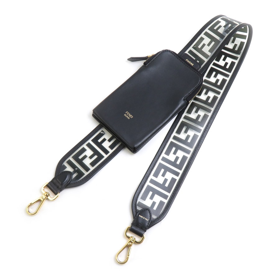 フェンディ FENDI ショルダーストラップ ストラップユー ビニール/レザー ブラック ゴールド レディース 8AV132-A6V8【中古】 e62165i