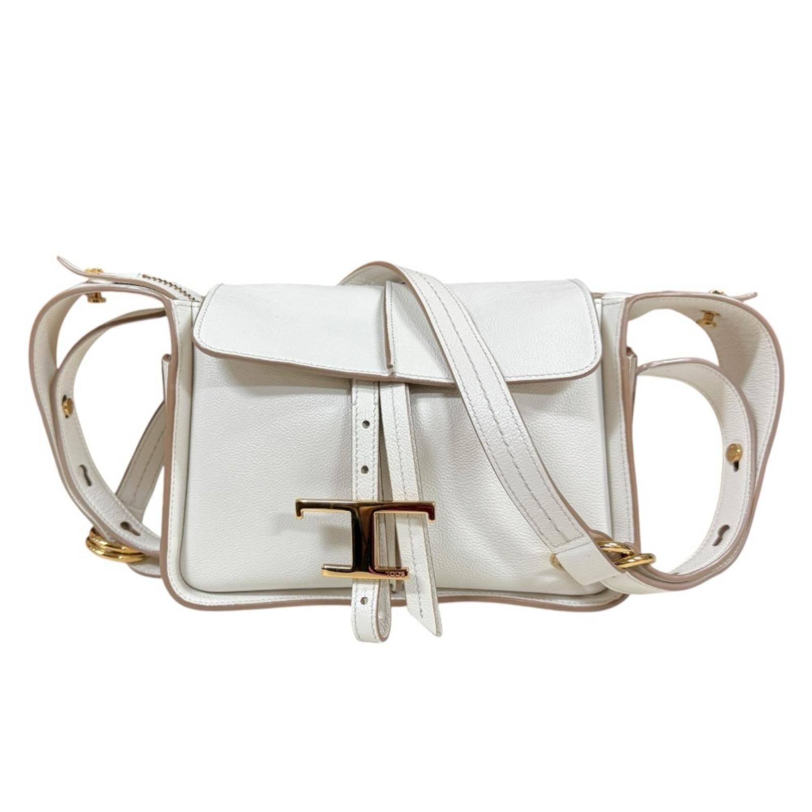 トッズ Tタイムレス ショルダーバッグ レザー ホワイト レディース TOD’S  中古