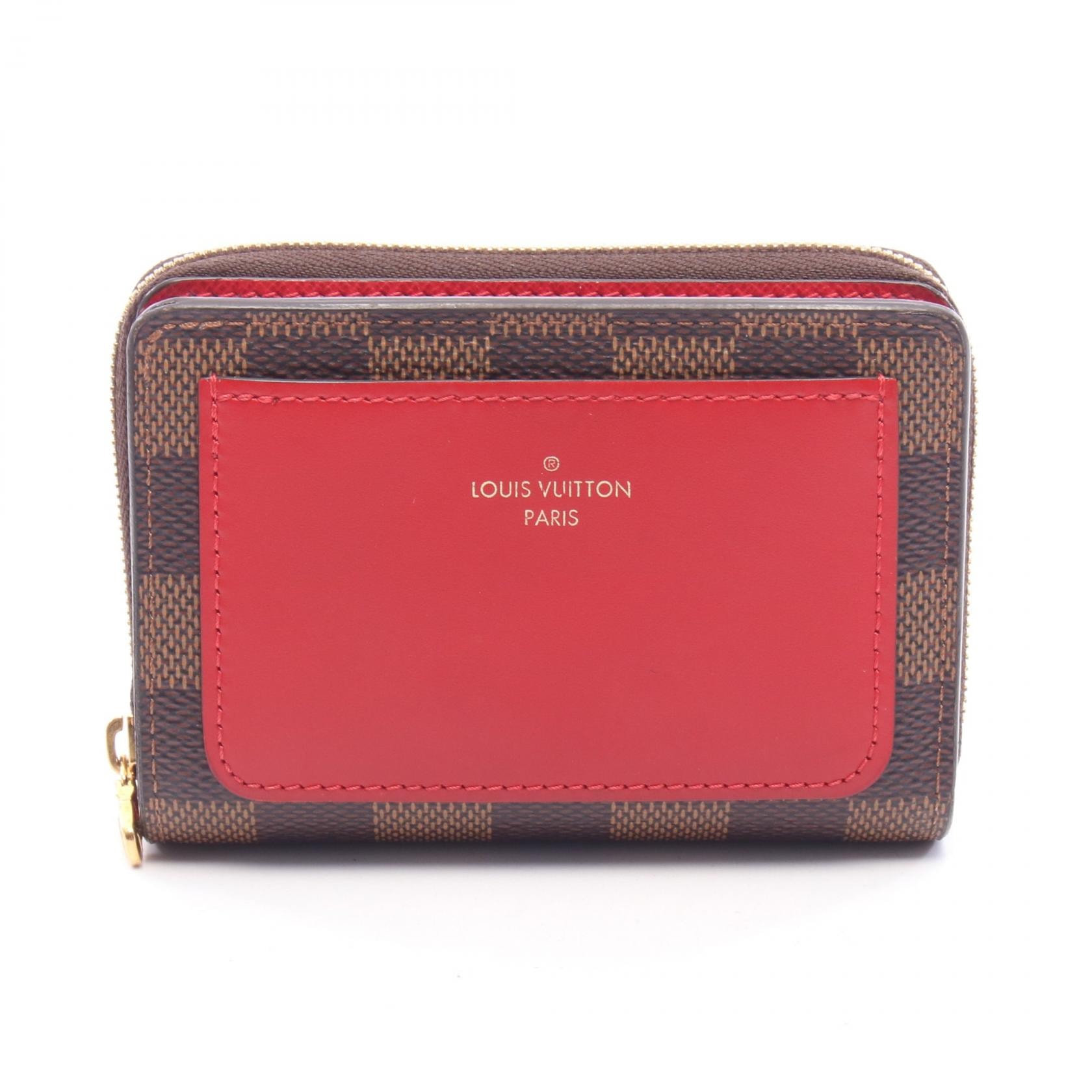 ルイ・ヴィトン LOUIS VUITTON ポルトフォイユ ルー 二つ折り財布 財布 レザー PVC ダミエ エベヌ レディース ブラウン系 / レッド系 N60500 【中古】