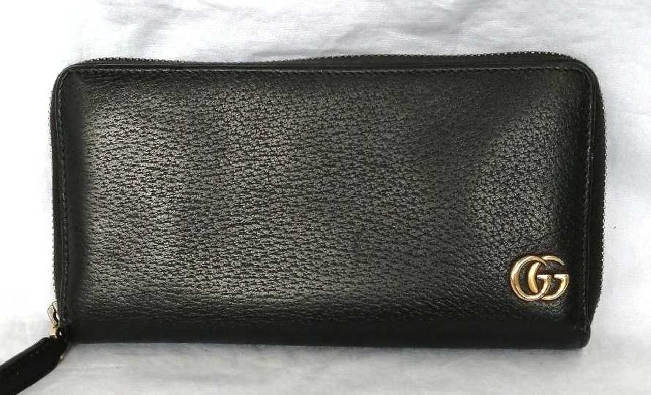 GUCCI GG Marmont Leather Zip Around Wallet "Black/Gold"
