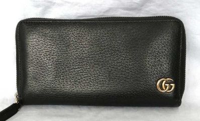 GUCCI GG Marmont Leather Zip Around Wallet "Black/Gold"