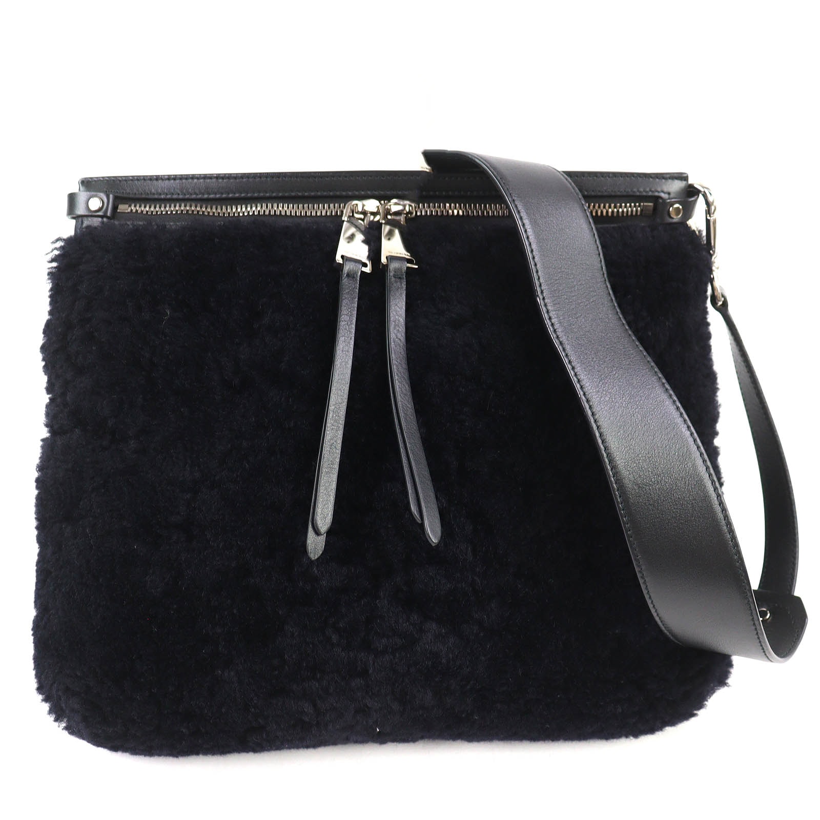 美品 ジルサンダー ラムファー ムートン ショルダーバッグ ダークネイビー