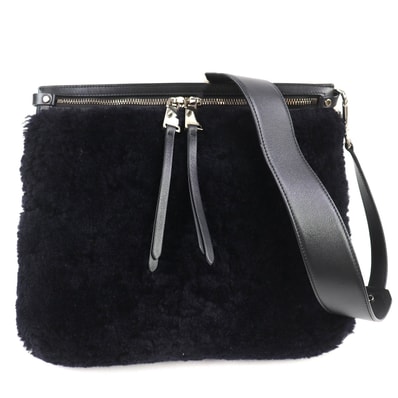 美品 ジルサンダー ラムファー ムートン ショルダーバッグ ダークネイビー