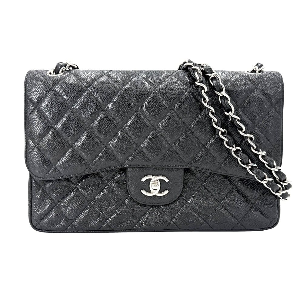 CHANEL シャネル ショルダーバッグ マトラッセ30 デカマトラッセ ダブルチェーン ダブルフラップ 肩掛け 斜め掛け ココマーク ターンロック キャビアスキン ブラック 黒 シルバー金具 レディース【中古品】